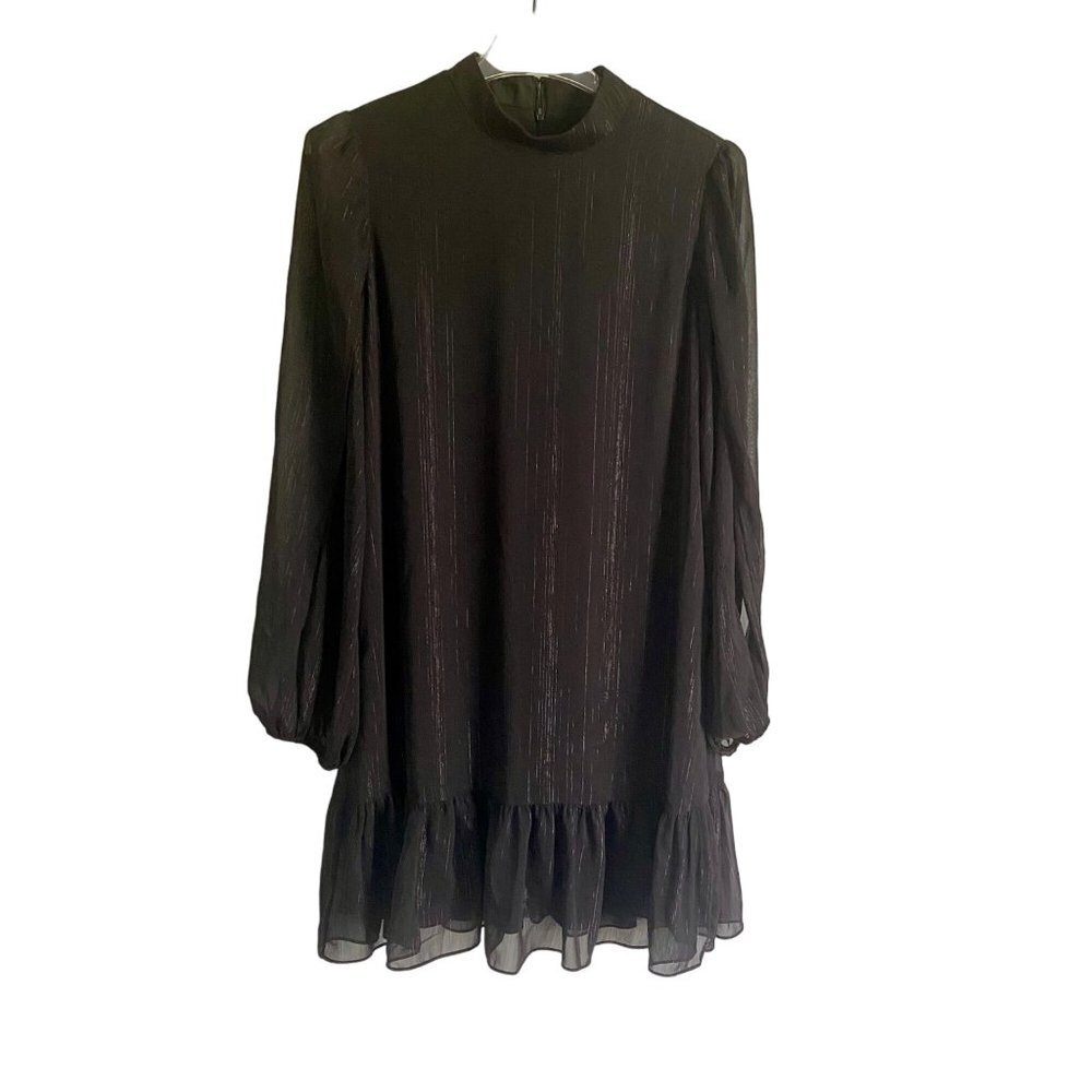 BCBG Paris Short Shift Dress Split Long Sleeves Black with Shimmer Women's Small